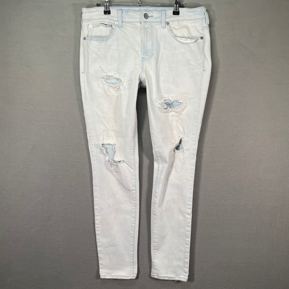 PacSun Stacked Skinny Jeans Mens 32x30 White Distressed Ripped Stretch Denim